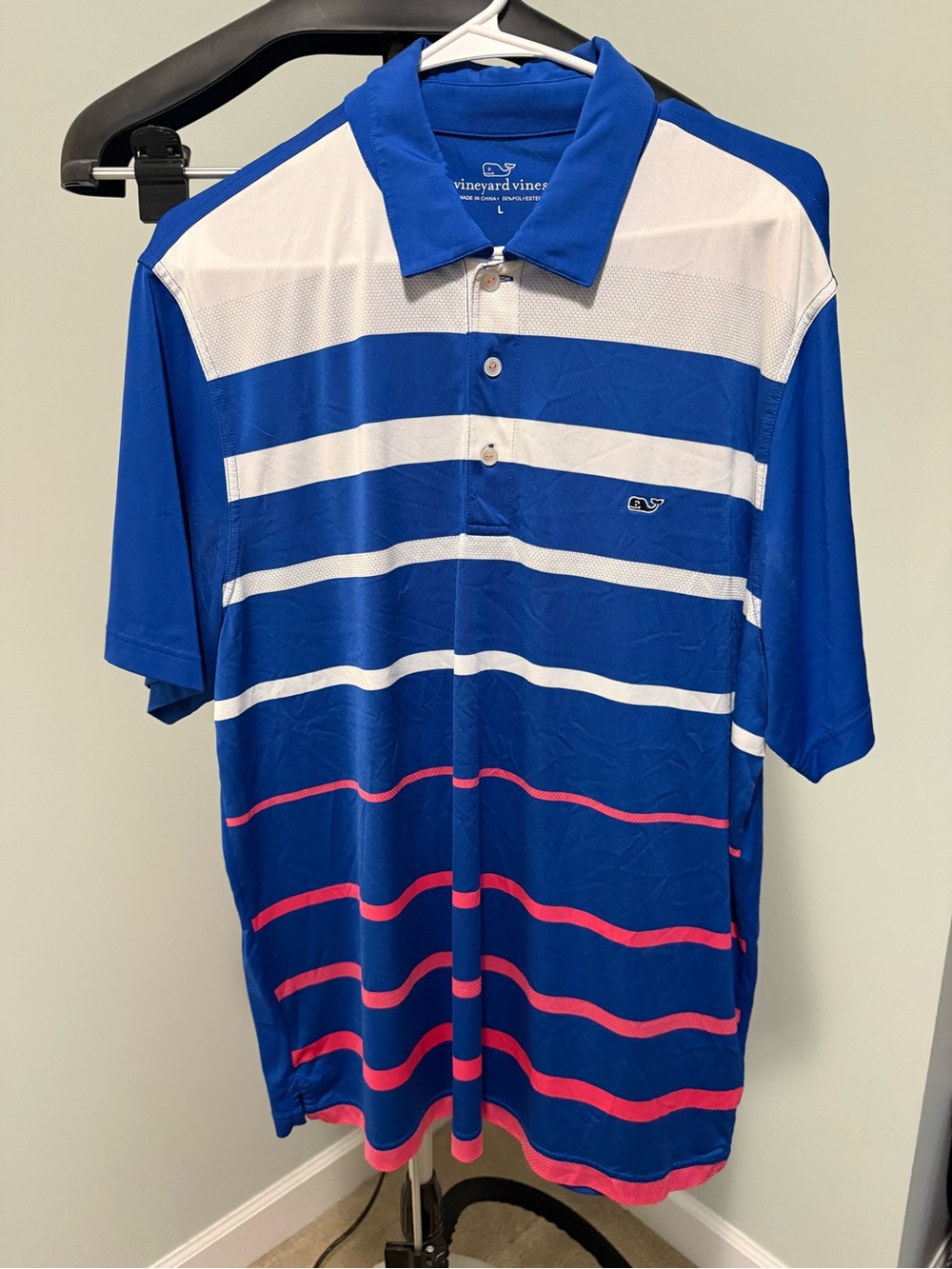 Vineyard Vines Royal Blue, White & Pink Striped Polo